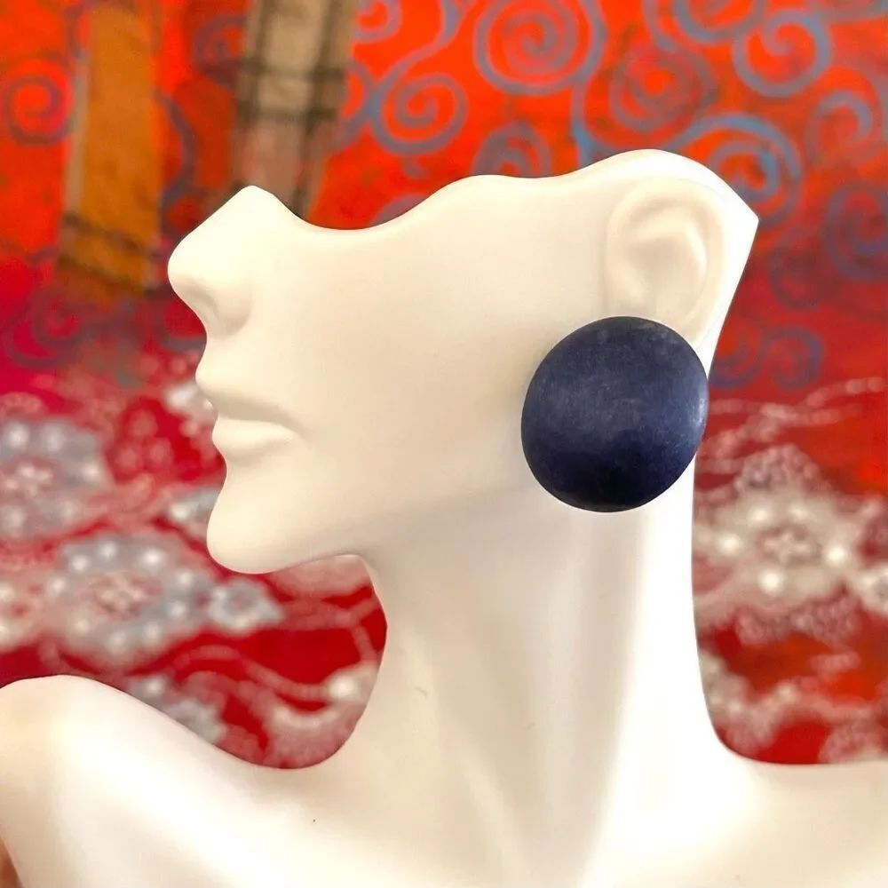 Navy blue wooden vintage post earrings